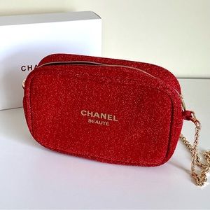 Chanel Red Beauty Cosmetic Bag reworked with a Chain